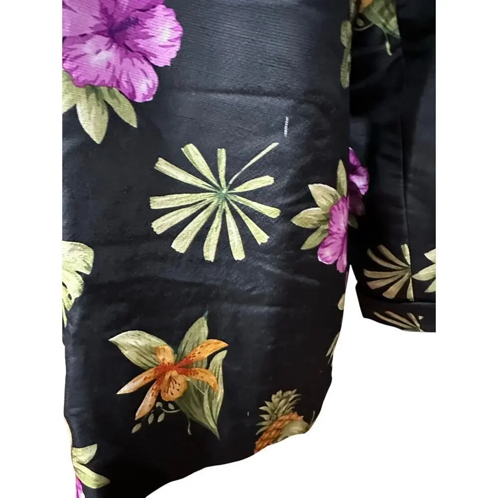 Silkland 100% Silk jacket Blazer Black Tropical Flowers 16 Resort vacation beach - Picture 4 of 13